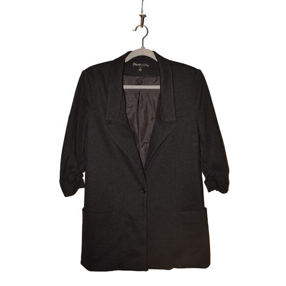 ELIZABETH AND JAMES $465 Ruched 3/4 Sleeves Ponte Knit Blazer Gray Size 8 - Picture 1 of 4